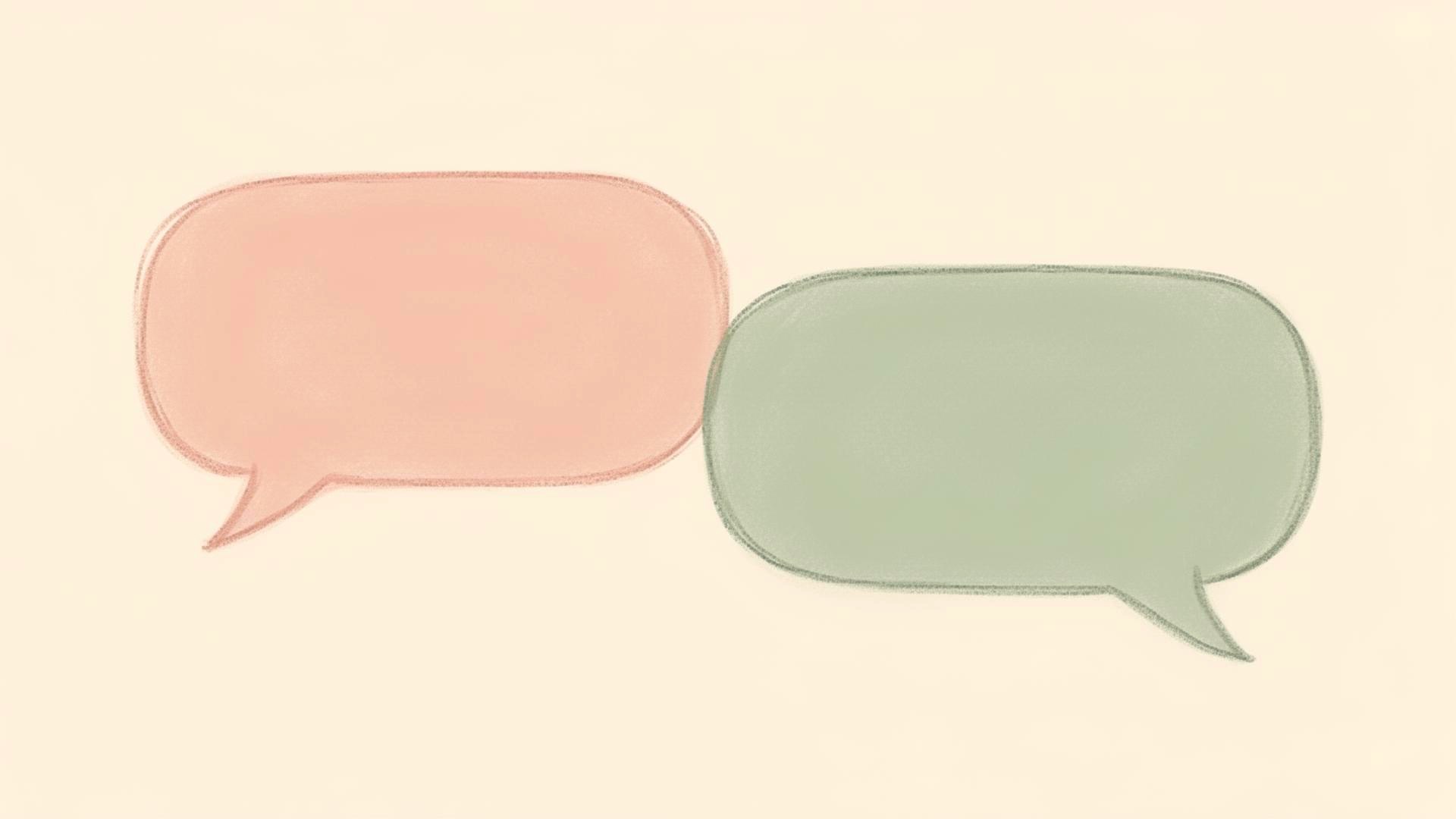Two soft speech bubbles — family conversation and boundaries